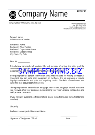 Letter of Transmittal Example 1